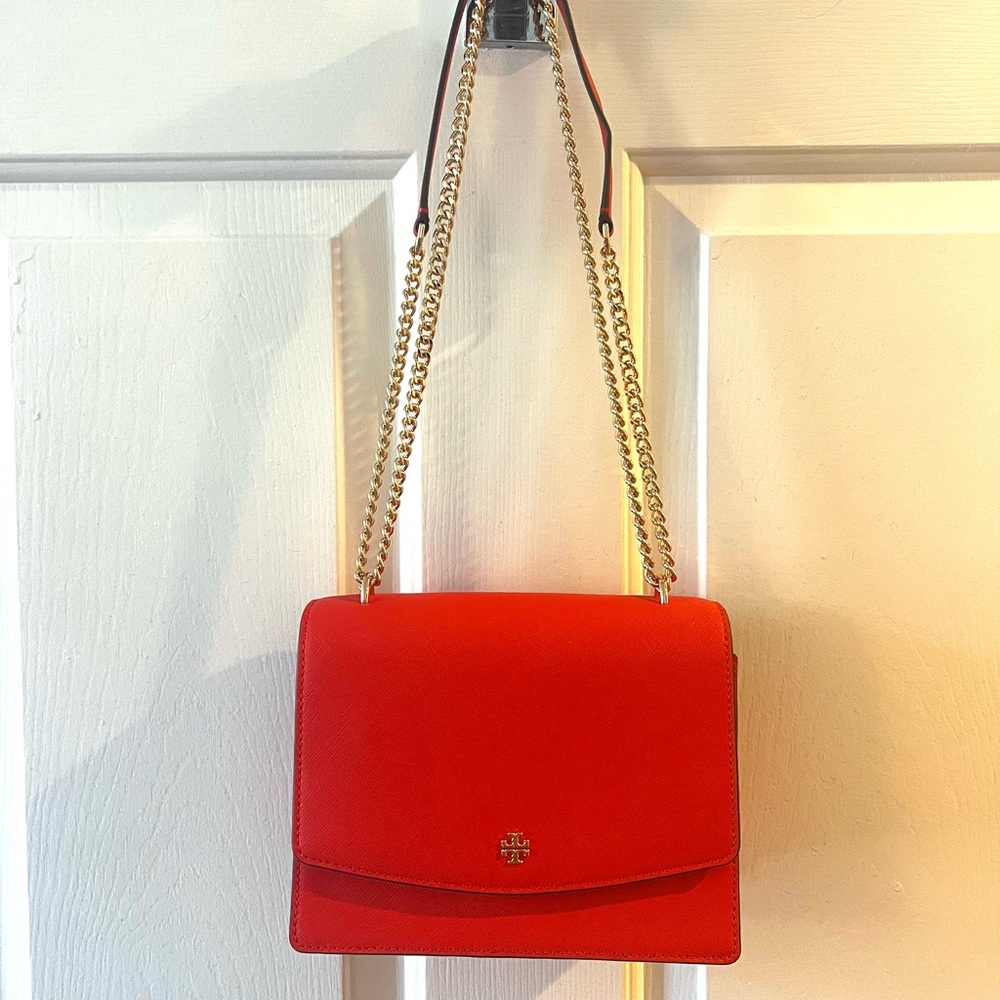 Like New Tory Burch Red Emerson Flap Adjustable Shoulder Bag